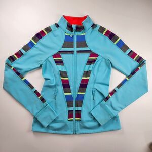 Girl's Ivivva Teal Multicolor Striped Athletic Jacket Size 14